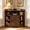 Walnut + MDF+LVL + Primary Living Space, variant on Farmhouse Corner Storage Cabinet with Built-In Charging Station, 6 Cubby Wooden Corner Bookshelf with Barn Door, Space-Saving MDF Corner Organizer for Living Room, Study & Home Office,Walnut