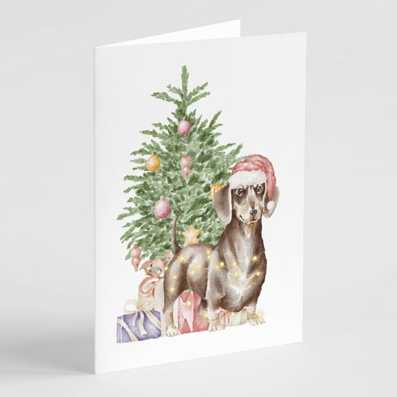 Carolines Treasures CK8207GCA7P Dachshund Chocolate Tan Christmas Presents and Tree Greeting Cards and Envelopes Pack of
