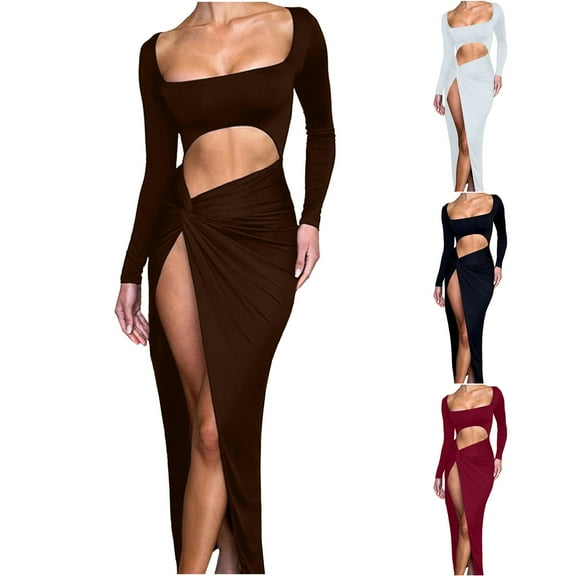 Olyvenn Womens Cropped Patchwork Split Cocktail Dress Skinny Long Sleeve Prom Dress Fashion Slip Classic Solid House Dress Trendy Square Neck Blouse Tunic Slim Fit Flowy Ball Gown Smocked Black 4