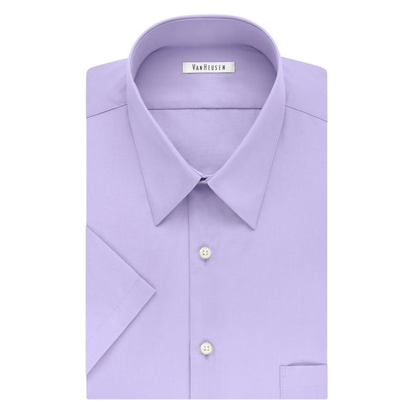 Van Heusen Men's Short Sleeve Poplin Solid Dress Shirt, Lavender, 18.5" Neck