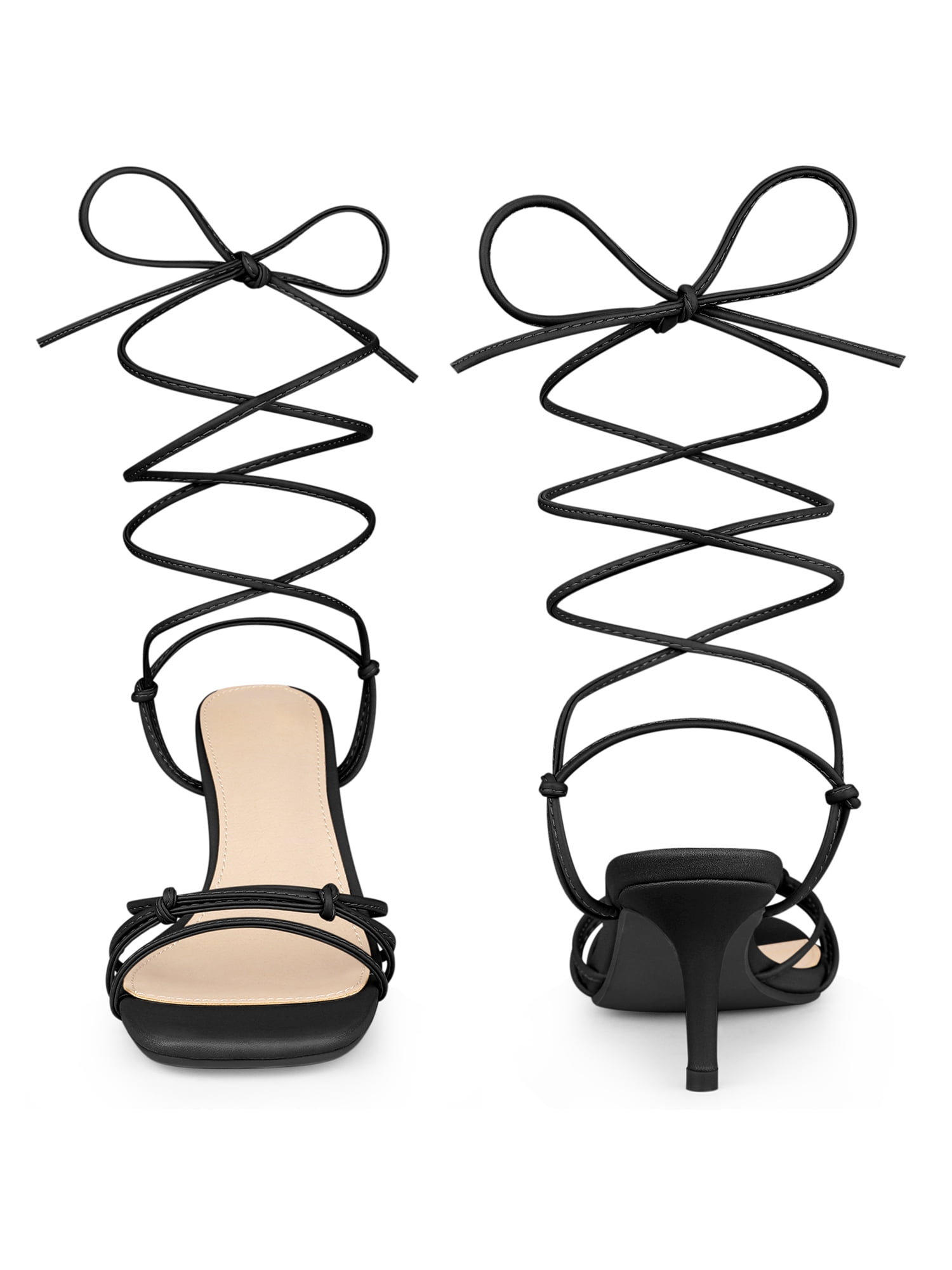 DARING DIVA Women's Knot Lace Strappy Square Toe Kitten Heel Sandals Black 9