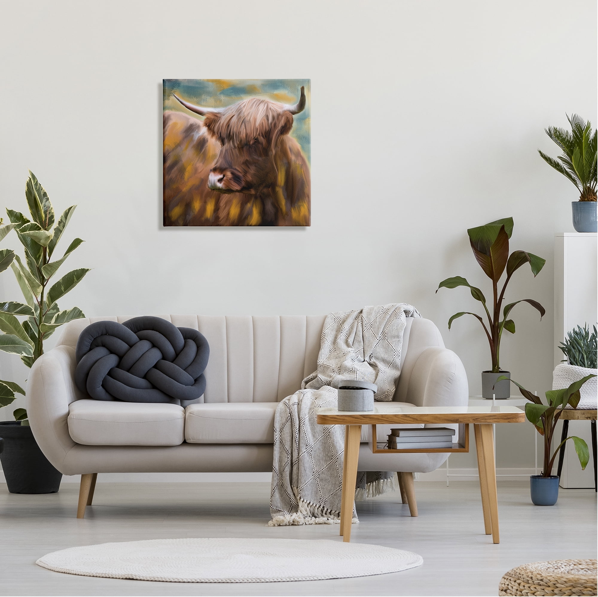 Stupell Industries Brown Highland Cow Animals & Insects Painting Gallery Wrapped Canvas Art Print Wall Art, 24 x 24