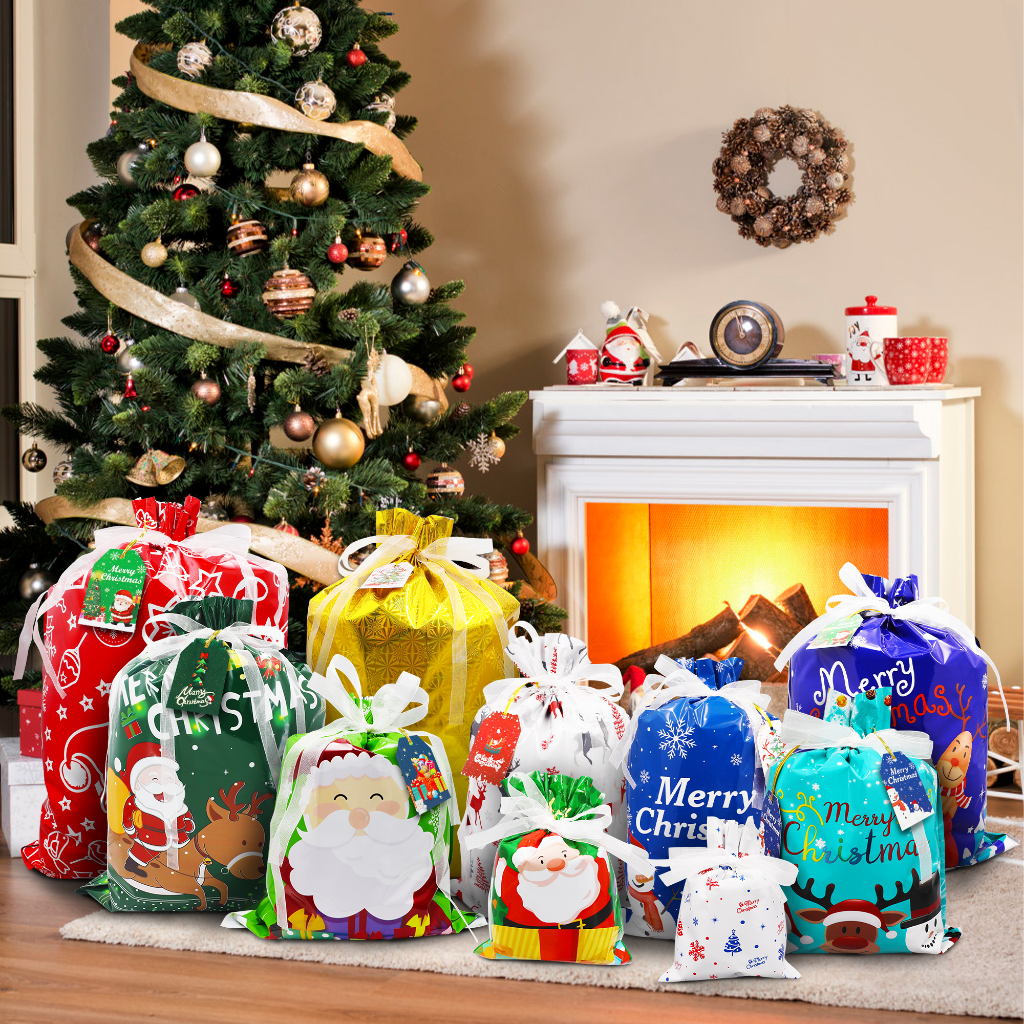 Magotan 40-Piece Christmas Drawstring Gift Bags, Assorted Sizes photo 8