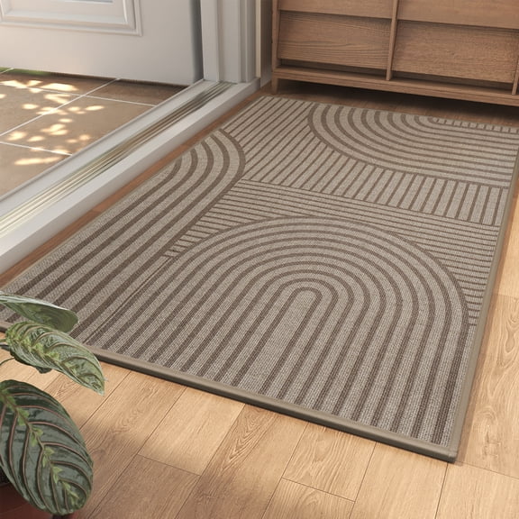 Front Door Mat 17''x30'', Brown Absorbent Muddy Dirt Resist Washable Non Slip Low-Profile Indoor Doormat, Easy Clean Welcome Entryway Door Mats