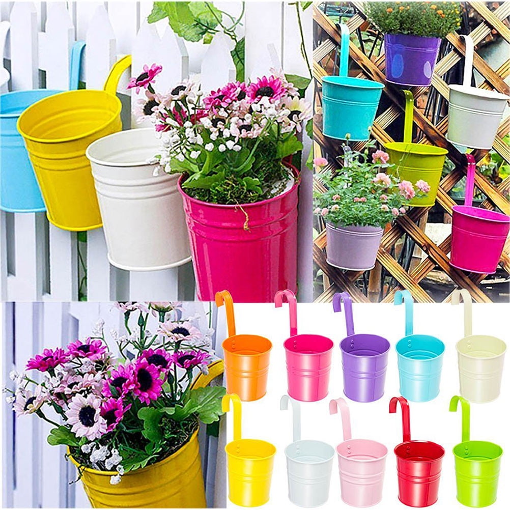 BALAHAPY 10Pcs Metal Iron Bucket Planter Hanging Flowerpot for Balcony and Garden Use