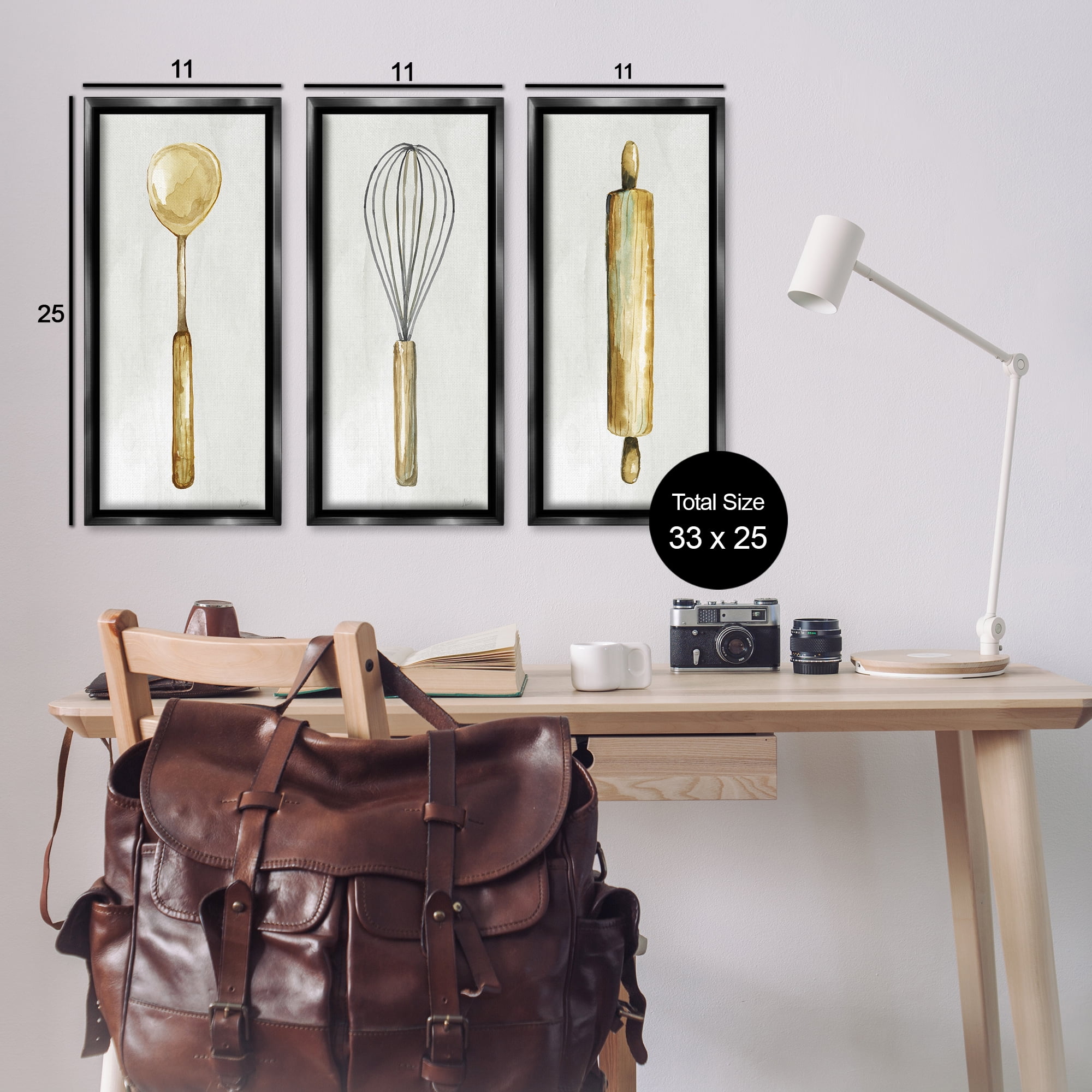 Stupell Industries Traditional Kitchen Utensils Food & Beverage Painting Black Floater Framed Canvas Art Print Wall Art, 11 x 25, Set of 3
