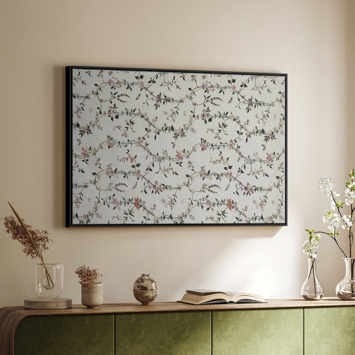 Vintage Abstract Print-VI Framed in Black Wood Gallery Wrapped Canvas 27 in. x 41 in.