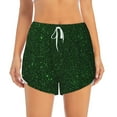 thumbnail image 2 of Rateoe Emerald Green Sparkling Printed 2 in 1 Women's Workout Shorts for Athletic Gym Running Shorts with Phone Pockets-X-Large, 2 of 7