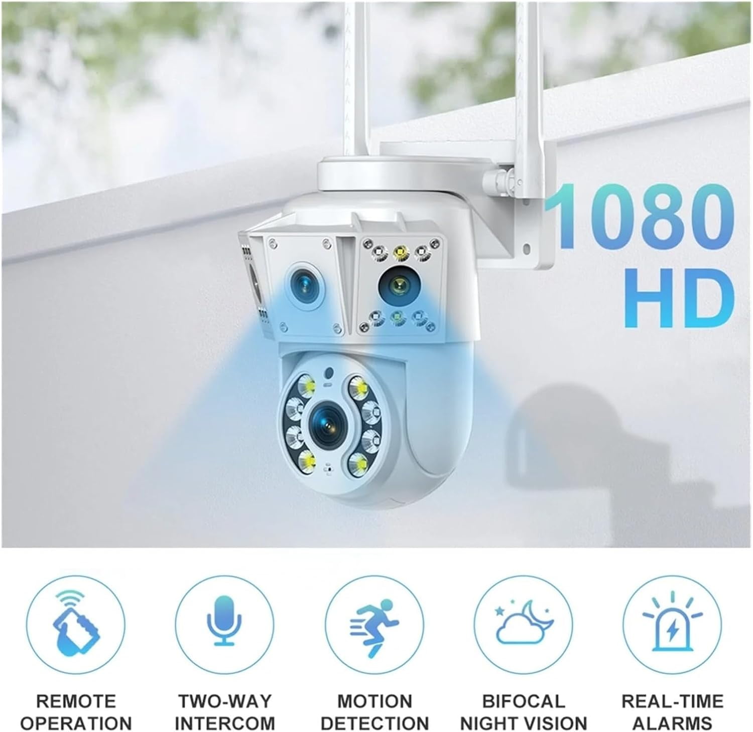 1080P WiFi Camera Outdoor Multi Lens Surveillance Camera, Two Way Intercom Night Vision Baby Monitor