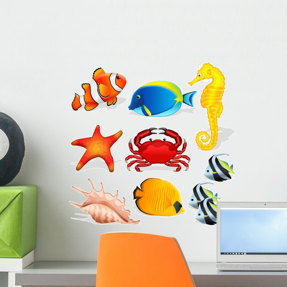 Sea Animals Wall Decal by Wallmonkeys Peel and Stick Graphic (18 in H x
