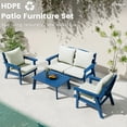 thumbnail image 6 of FOOWIN 4-Piece Patio Furniture Set, HDPE Outdoor Conversation Set with 4 Seating & Cushions, Perfect Patio Sofa Set for Garden, Porch, Backyard, Navy Frame with Beige Cushion, 6 of 7