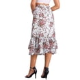 thumbnail image 3 of Faldas de gasa para mujer Inspire Chic, con cintura elástica, volantes, en capas, florales y fluidas, midi, talla XS, gris-floral, 3 of 6