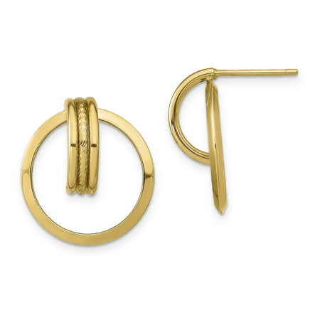 Primal Gold 14 Karat Yellow Gold Diamond-cut Center Triple Wire in Circle Post Dangle Earrings