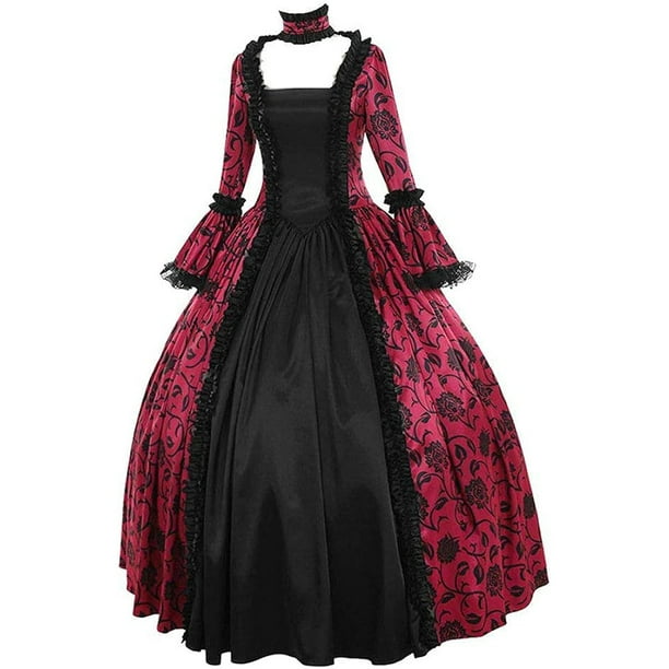 Vestido largo de otoño-invierno para mujer, vestido de fiesta medieval gótico retro con estampado floral, vestido de fiesta estilo palacio, vestido de cóctel con mangas de trompeta y encaje