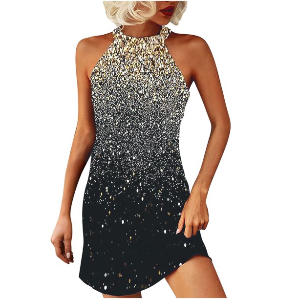 Moda mujer verano cuello halter casual impresión sin mangas una hebilla vestido falda Pompotops ghjkhdj1748