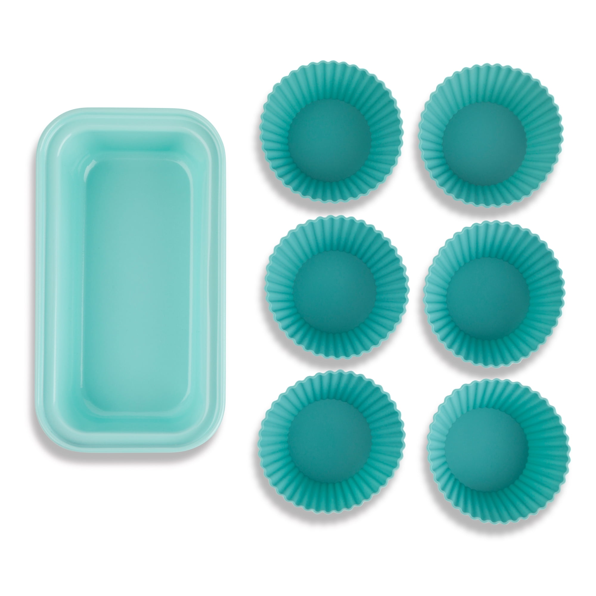 Thyme & Table Mini Kitchen Utensil Set with Whisk, Spatula, Mini Loaf Pan, Cupcake Liners, 11 Pieces, Teal