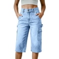 thumbnail image 2 of Fmbrln Womens Summer Cargo Capri Jeans High Waisted Button Cropped Denim Pants with Pockets, 2 of 6