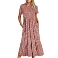 thumbnail image 2 of REORIAFEE Women's Sequin Maxi Dress with Pockets Short Sleeve Summer Beach Swing Dress Crew Neck High Waist Ruffle Tiered Midi Dresses Flowy Beach Vacation Sundress 2024 Clothing Trendy Pink L, 2 of 6