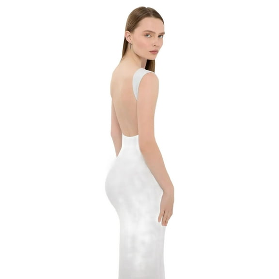 Bodycon Maxi Dress with Round Neck and Backless Detail