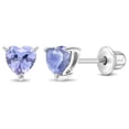 thumbnail image 1 of Boucles d'Oreilles Solitaire Cœur en Zircon Cubique Alexandrite Simulée à Vis - Argent Sterling, 1 of 6