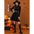 thumbnail image 3 of Allegra K Vestido corto de terciopelo para mujer con cuello Peter Pan y cintura alta con abertura y manga larga Negro L, 3 of 5
