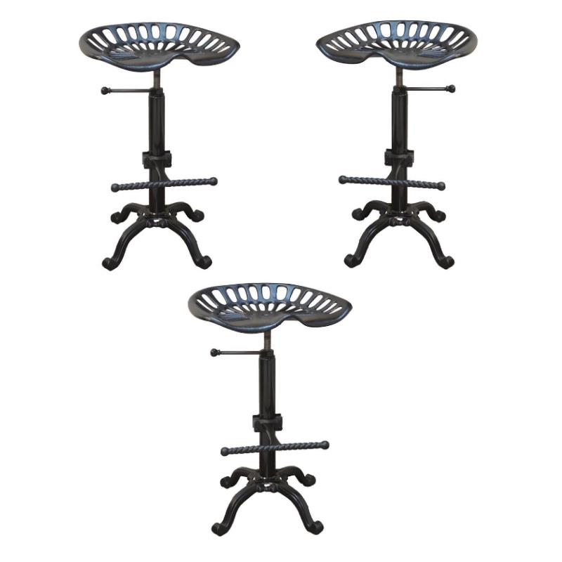 Home Square Adjustable Tractor Seat Stool in Black Set of 3