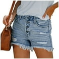 thumbnail image 3 of Huesdet Women's Ripped Denim Jean Shorts Mid Rise Summer Hot Raw Hem Casual Shorts Light Blue,XXL, 3 of 9