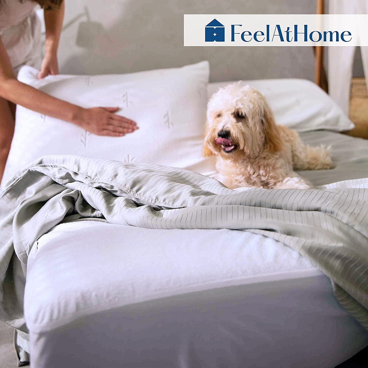 FeelAtHome Mattress Cover and Protector - 100% Waterproof, Noiseless Cotton Terry Fabric, King, White