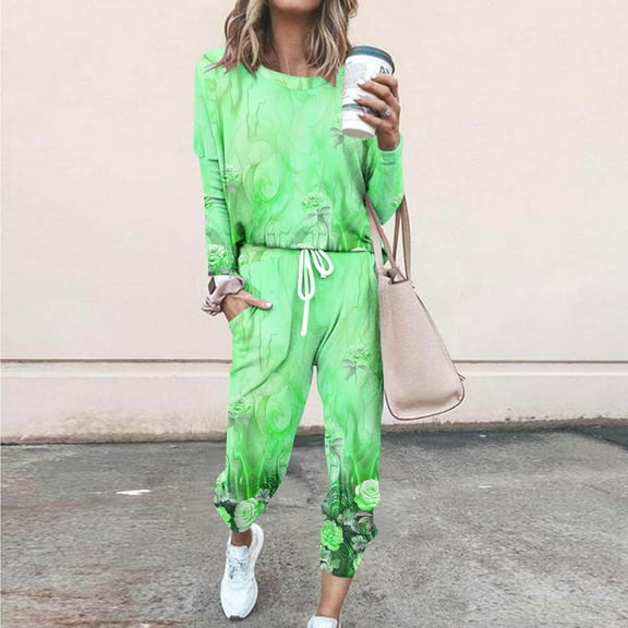 ABPWLY 2 Piece Sets for Women Lounge Sets for Women Jogger Pants Outfits Plus Size Long Sleeve Floral Print Top Workout Sets Track Suits with Pocket Winter Sets for Women