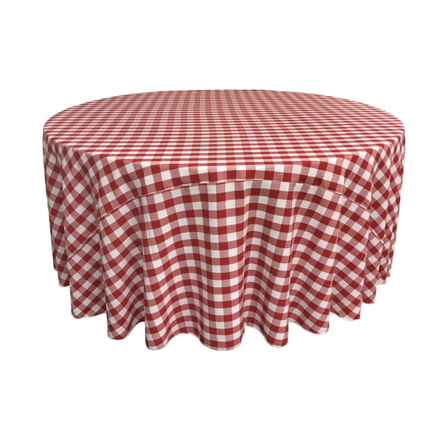 La Linen Mantel Redondo De Poliéster A Cuadros De 108 Pulgadas, Color Blanco Y Rojo