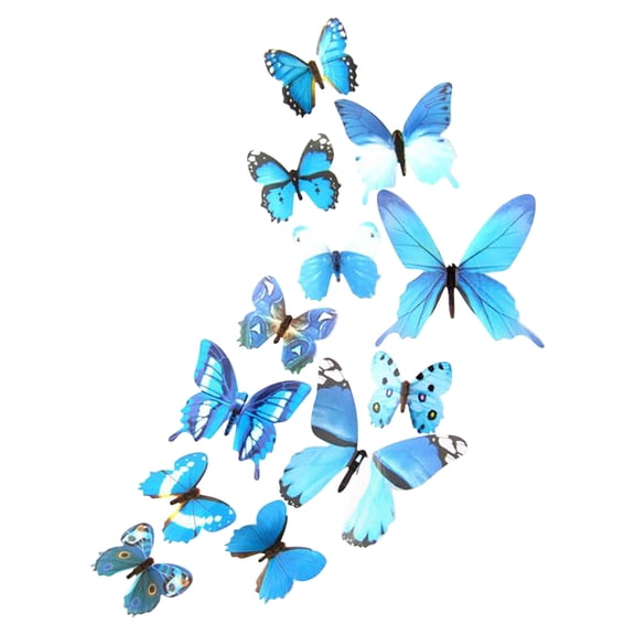 Partheme 12PCS 3D Colorful Butterfly Wall Stickers, Butterfly Wall Decals, Removable Butterflies Art Decor Crafts for Party Offices Bedroom Room Sticker Set , Blue