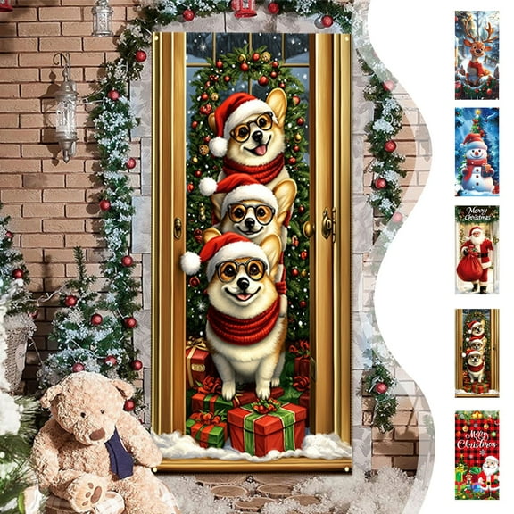 kladzum Christmas Decorations Christmas Door Cover 35x71 Inches, Xmas Decorative Pattern Door Curtain Exquisite Christmas Door Covers for Front Door, Windows, Wall, Holiday Party Decor
