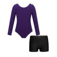thumbnail image 2 of iiniim Kids Girls 2 Pieces Gymnastics Ballet Dance Outfits Long Sleeve Leotard with Shorts Set Purple&Black 4, 2 of 7