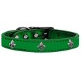 thumbnail image 2 of Silver Fleur De Lis Widget Genuine Metallic Leather Dog Collar Emerald Green 10, 2 of 2