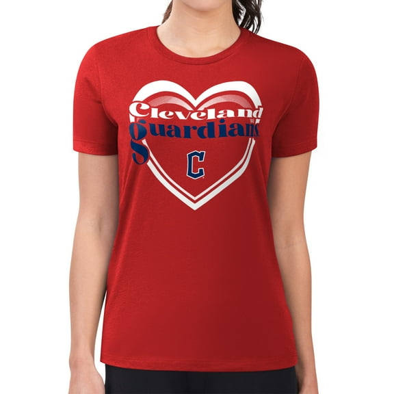 Women's G-III 4Her by Carl Banks  Red Cleveland Guardians Super-Slim Fit Lightweight Double Heart T-Shirt