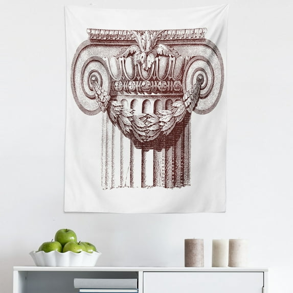 Vintage Tapestry, Classical Antique Column Roman Empire Architecture Heritage Culture Print, Fabric Wall Hanging Decor for Bedroom Living Room Dorm, 5 Sizes, Burgundy and White, by Ambesonne