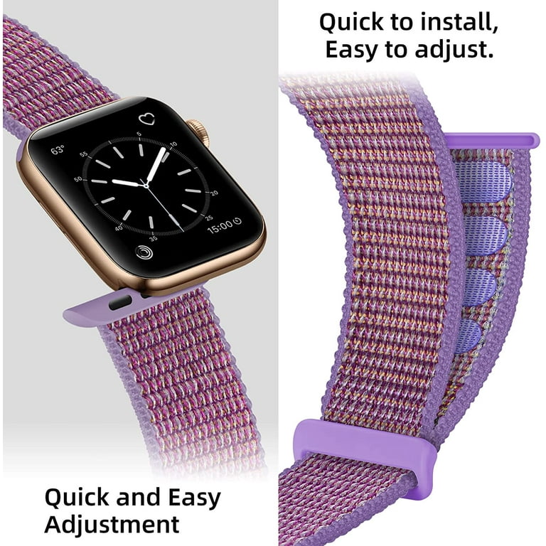 iWatch 7 Woven with 3, Apple Watch Ladies Compatible SE Series Light Loop & Men 7 Comfortable Compatible 6 42mm Strap Nylon Sport 5 44mm, with Purple 45mm 4 Strap