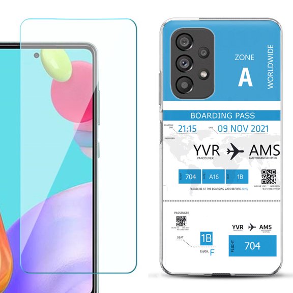 Slim-Fit Fashion Phone Case for Samsung Galaxy A53 5G, with Tempered Glass Screen Protector, by OneToughShield ® - Boarding Pass
