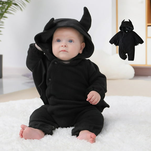 XQYLOS Toddler Baby Halloween Jumpsuit Bat Jumpsuit with Wing and Hat Cos-play Romper Outfit for Boys Girls Fall Winter 𝖳rick or 𝖳reat P𝖺rty