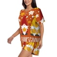 thumbnail image 2 of "Wukai Happy Thanksgiving Three Gnomes Women's Pajama Set - Short-Sleeve Top and Shorts with Elastic Waistband and Pockets for Loungewear, Yoga, and Casual Wear-Large, 2 of 8