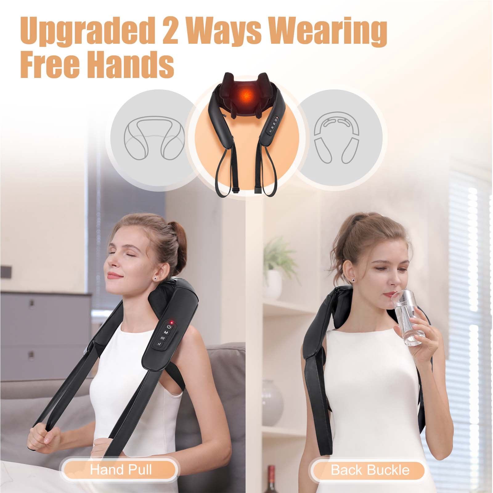 MASGRE neck massager, deep tissue massage for pain relief, 6D wireless neck and shoulder massager, with heating function, suitable for neck, shoulder leg, suitable for home, office use.