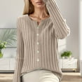 thumbnail image 2 of MIASHUI Cardigan en Tricot Ajusté à Col Rond pour Femme, Chandail Confortable à Manches Longues Uni et Doux pour Femme Kaki, TTG, 2 of 4