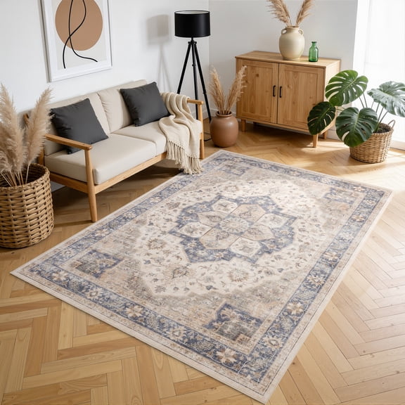 Hudson WM_HAM4005 5x7 Ivory Machine Washable Foldable Area Rug