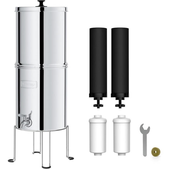 Waterdrop Gravity-fed Water Filter System, NSF/ANSI 42&372 Standard, Reduces Fluoride and up to 99% of Chlorine, with 4 Filters and Metal Spigot, King Tank Series, WD-TK-A-FS, 2.25G