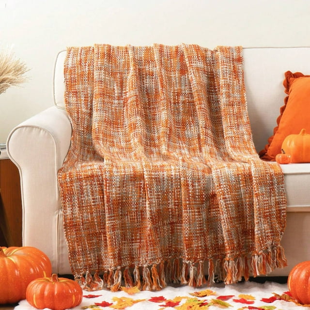 Battilo Couverture Jetée Orange pour Canapé, Couverture Décorative d'Automne, Jetés d'Halloween pour Déco de Maison