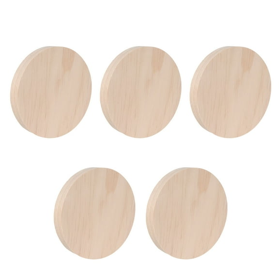SOPOTUTU 5-Piece Round Wooden Plates Set with Wood Base for Crafts, Handicrafts, and Synthetic Material Projects