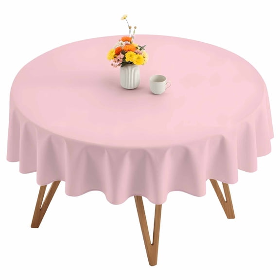 Soild Color Round Tablecloth 54 inches Pink Waterproof Oil-Proof Table Cloth Round Table Cover for Holiday Party Picnic Dinner Decor Indoor and Outdoor Use