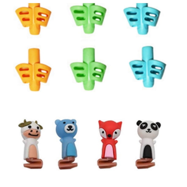 Paquete de 6 agarres para lápices, soporte de silicona suave para los dedos con 4 lindos clips de dibujos animados, ayuda ergonómica para escribir, corrección de postura para niños pequeños, niños en