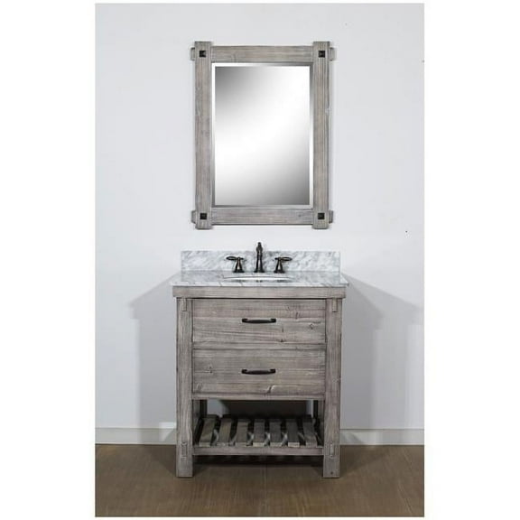 InFurniture WK8230-G-CW TOP 30 in. Rustic Solid Fir Single Sink Vanity in Grey Driftwood With Carrara White Marble Top-No Faucet