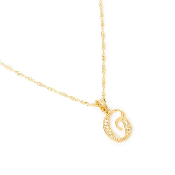 Dije Inicial O Ametrinaa con Zirconias y Cadena Chapa Oro 18K MPDC0004-O